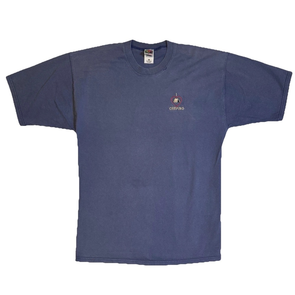VTG FOTL Embroidered T-Shirt "I Love Camping" Cotton Grunge Well Worn‎ XL